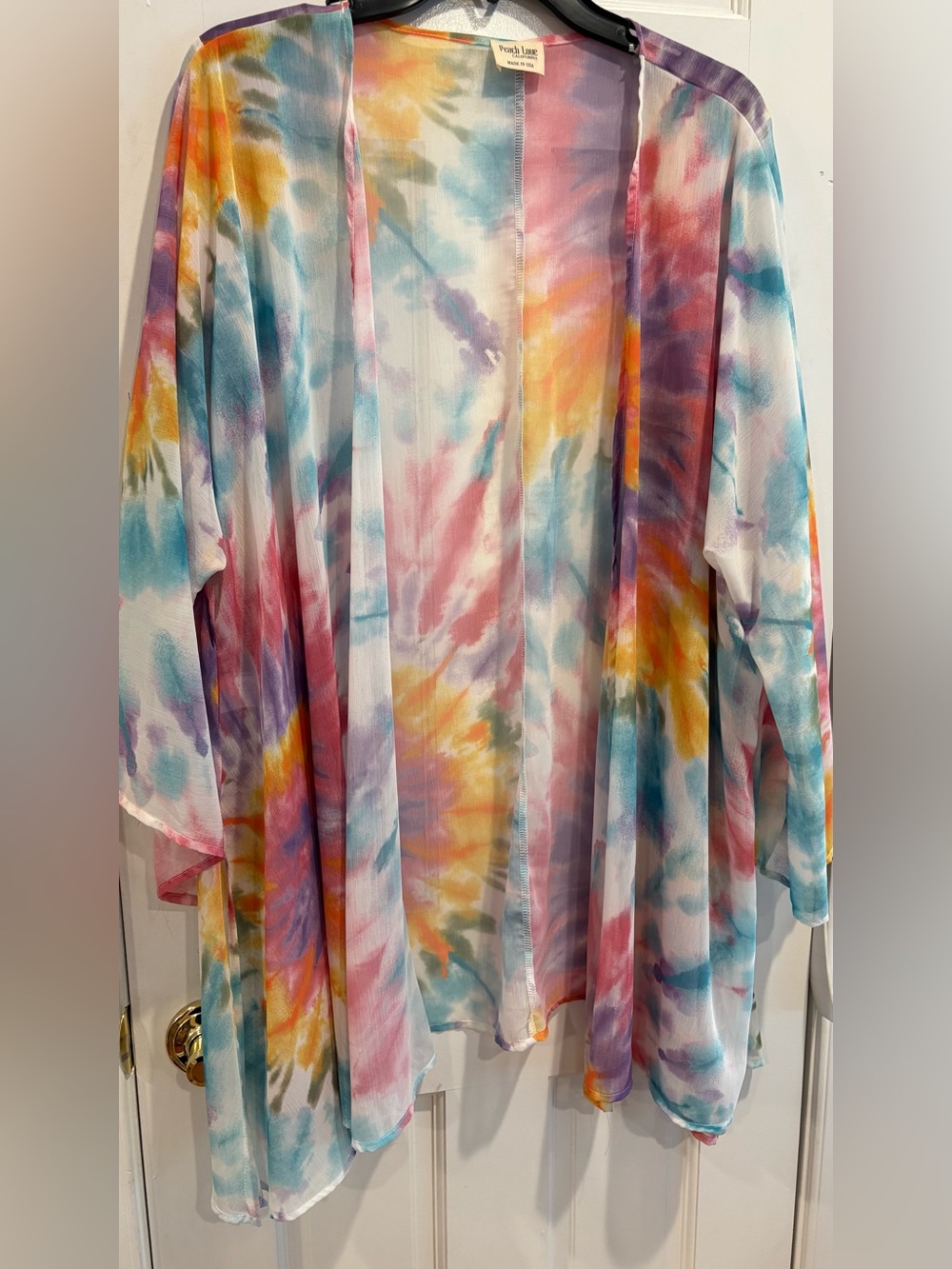 Women’s Peach Love Tie-Dye Kimono Cover-Up. Size S